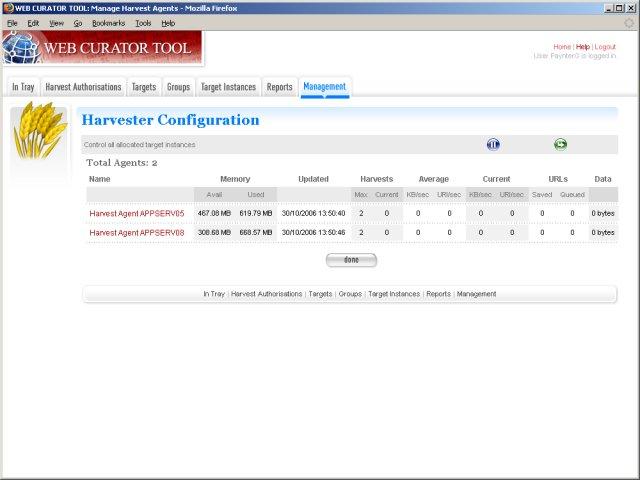 The Web Curator Tool Harvester Configuration page